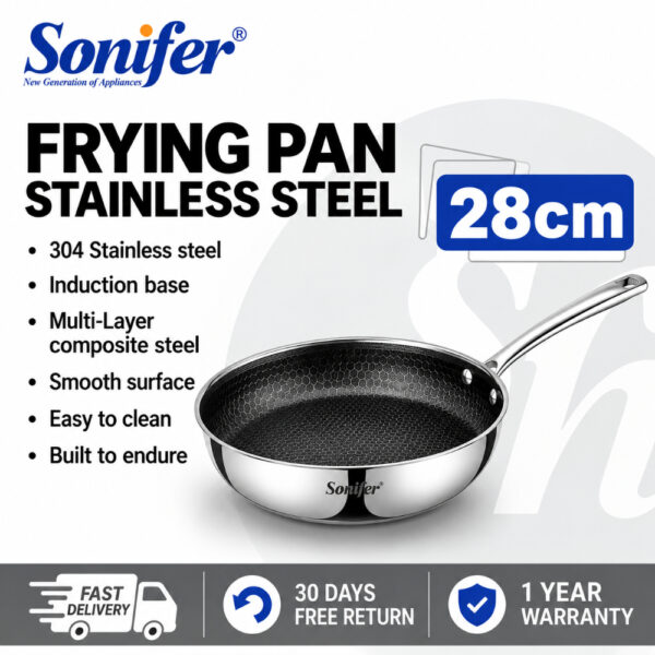 Sonifer Frying Pan Three Layer Stainless Steel Non-Stick Honeycomb Coating - 28cm