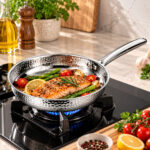 Hammered Stainless Steel Frying Pan - 24cm - Image 2