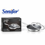 Stainless Steel Honeycomb Frying Pan With Glass Lid - 30cm - Image 2