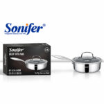 Sonifer Deep Stainless Steel Frying Pan with Lid - 26 cm, 3.9L - Image 2