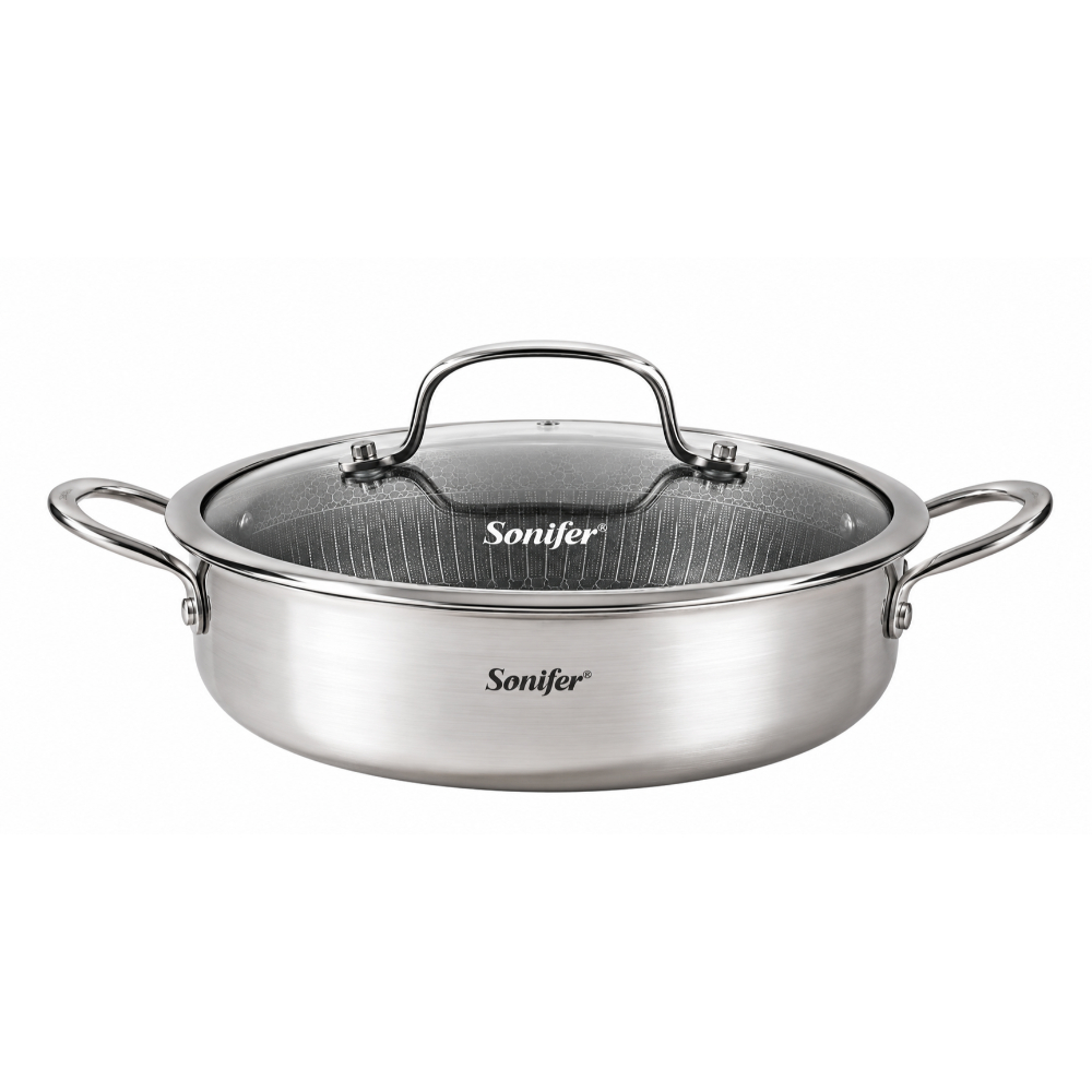 SF-1220-28-1 Sonifer Stainless Steel Low Pot with Honeycomb Coating - 28 cm, 4.5 L - Image 1