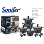 16-Piece Cookware Set In Hammered Patern with Glass Lid Black - Image 2