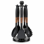 Sonifer Silicone Utensils Set 7PCS Non Stick Wooden Handle Kitchenware Set - SF-1227B Black