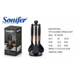 Sonifer Silicone Utensils Set 7PCS Non Stick Wooden Handle Kitchenware Set - SF-1227B Black - Image 2