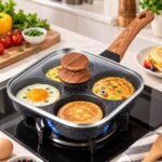 Four-Section Non-Stick Breakfast Frying Pan with Glass Lid – Black - Image 2