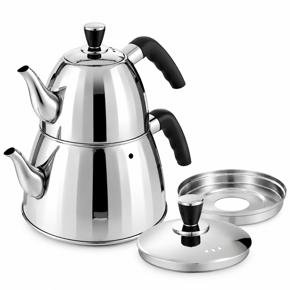 SF-2560-1 Sonifer Stainless Steel Double Kettle Tea Maker Set - Image 1