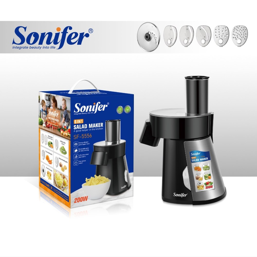 SF-5556-1 6-in-1 Electric Salad Maker with 6 Stainless Steel Cutting Blades – 200W - Image 1