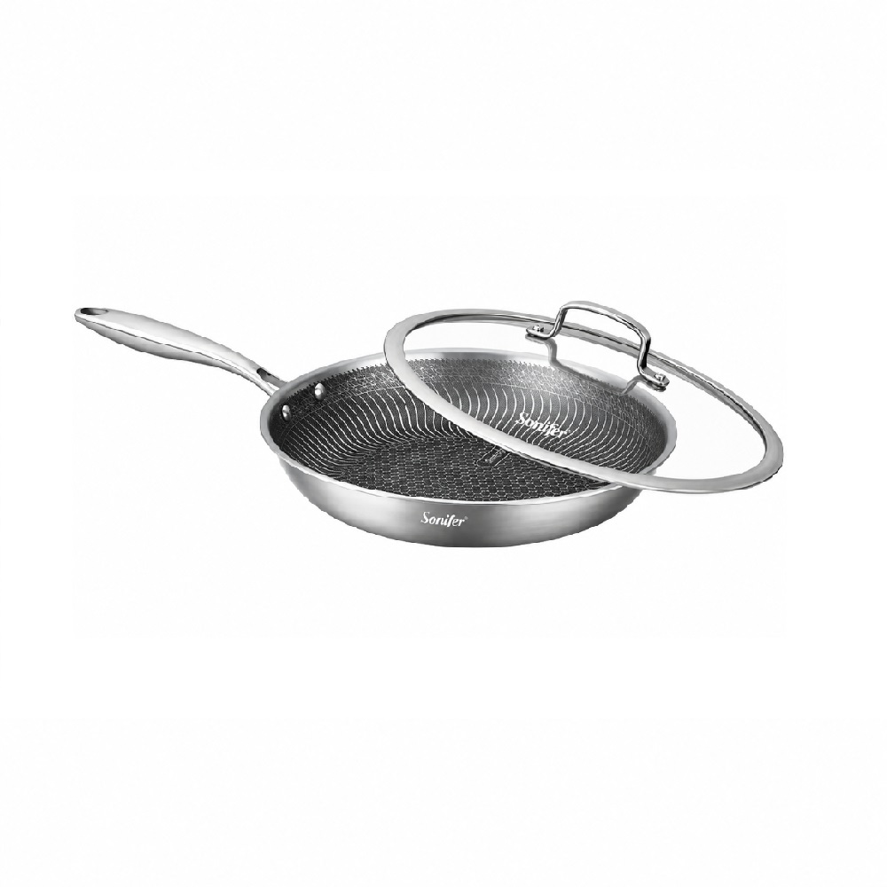az1 - Copy (2) Stainless Steel Frying Pan with Lid - 24 cm 1.8L - Image 1