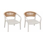 Classic Outdoor Dining Armchair with Woven Back Set Of 2 - White